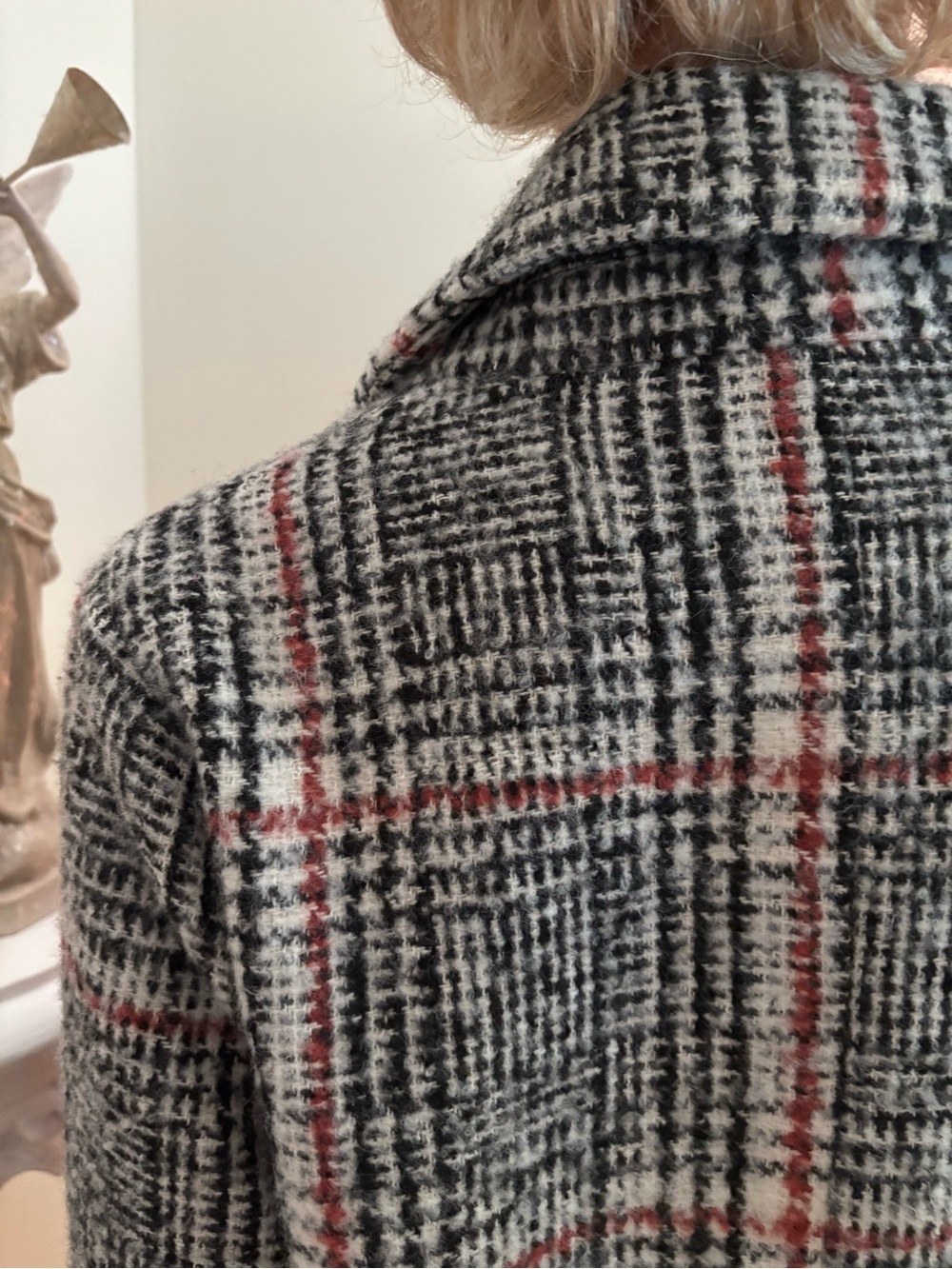 Pink Martini Gray Plaid Double-Breasted Pea Coat with Pink Accents - Picture 11 of 16